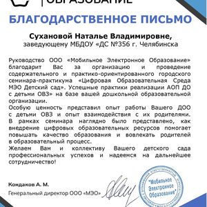 Благодарность от руководства МЭО
